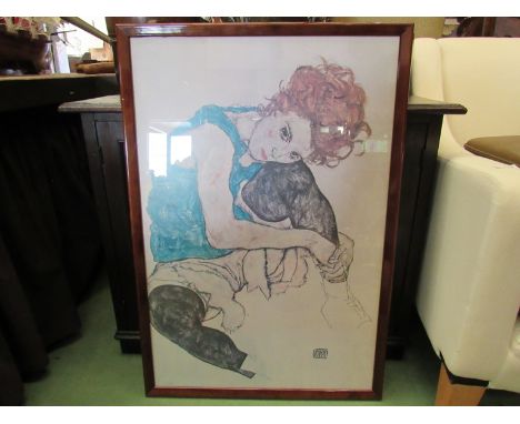 A framed and glazed print after Egon Schiele and Sitzende Frau "Sitting Girl", 81cm x 53cm