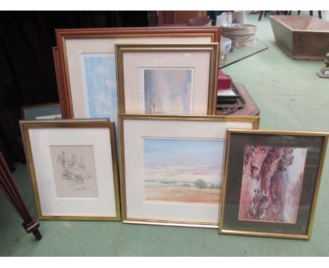 A collection of nine pictures and prints including "Homeward Bounds" print by Robin Davidson, Geoff Smith watercolour etc (9)