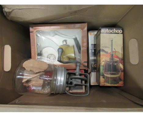 A box of vintage kitchenalia including packaged examples