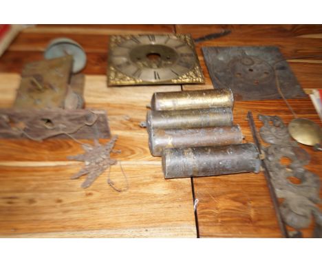 2 18th century clock dials, early weights moments &amp; movement