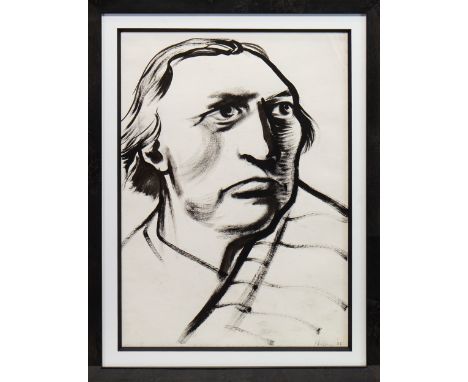 * PETER HOWSON OBE (SCOTTISH b 1958),MAN WITH A PLAID SCARFcharcoal on paper, signed and dated '8840cm x 28cmMounted, framed 