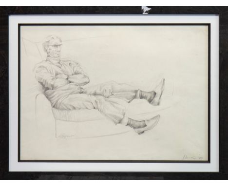 * PETER HOWSON OBE (SCOTTISH b 1958),MAN RECLININGpencil on paper, signed and dated '7028cm x 40cmMounted, framed and under g