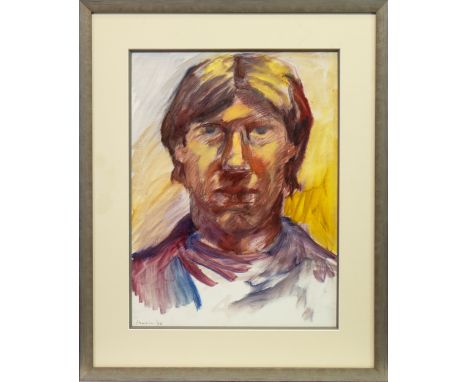 * PETER HOWSON OBE (SCOTTISH b 1958),PORTRAIT OF A MANoil on canvas board, signed and dated '7440cm x 36cmMounted, framed and