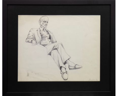 * PETER HOWSON OBE (SCOTTISH b 1958),MAN RECLININGbiro on paper, signed and dated '7228.5cm x 35.5cmMounted, framed and under