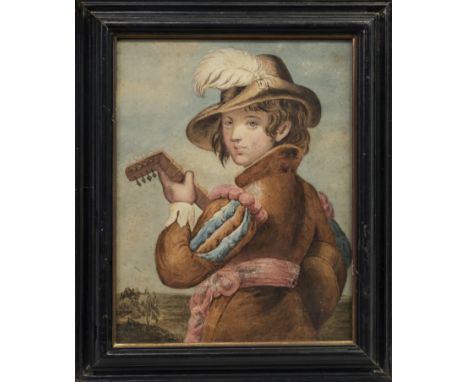 EUROPEAN SCHOOL (EARLY 19TH CENTURY),LUTE PLAYER, GRAND TOUR COPYwatercolour and gouache on paper24.5cm x 18.5cmFramed