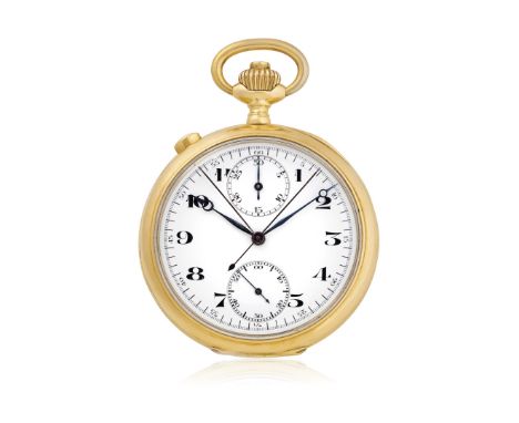 ZENITH GOLD SPLIT-SECOND CHRONOGRAPH, 1920s - Case: n. 52897, four-body, 18K gold, signed dome. Dial: white enamel, Arabic nu