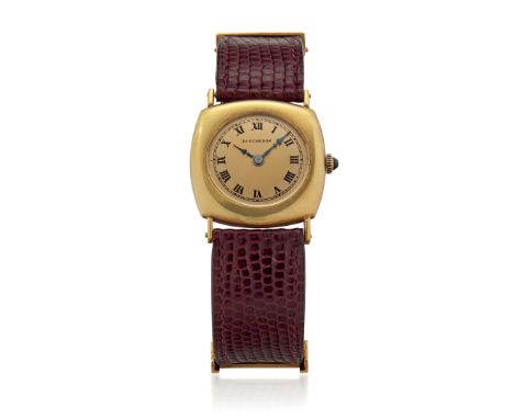 BOUCHERON CUSHION-SHAPE IN GOLD, 70s - Case: punched and hallmarked, n. 83515, gold, snap on casebacK. Bracelet/Strap: signed