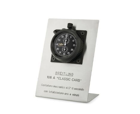 BREITLING DASHBOARD STOPWATCH -  Case: black plastic on metal plate. Applied on engraved support "Breitling 106A Classic Cars