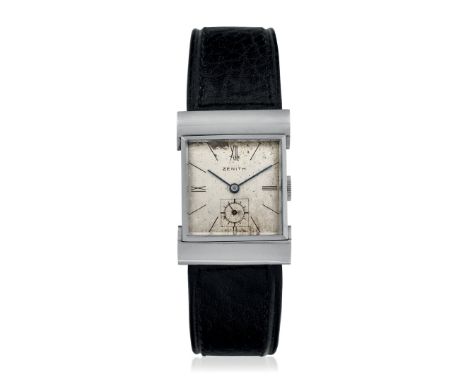 ZENITH, 30s - Case: signed, n. 8196765, stainless steel, snap-on caseback, hinged lugs. Bracelet/Strap: – Dial: signed, silve