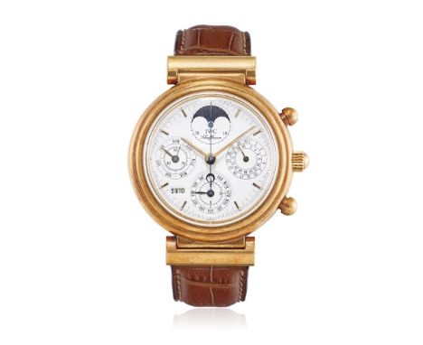 IWC DA VINCI REF. 3750 CHRONOGRAPH AND PERPETUAL CALENDAR, 90s - Case: signed, n. 2391595, 18K gold, snap-on caseback, hinged
