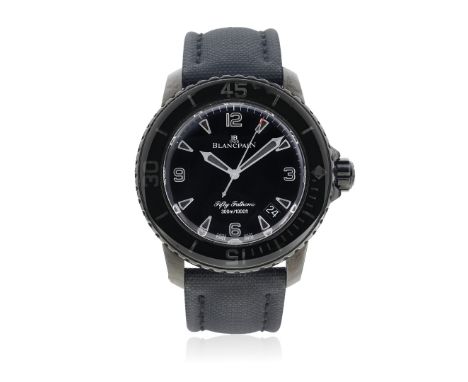 BLANCPAIN FIFTY FATHOMS DARK KNIGHT REF. 5015, BOX AND GUARANTEE, SOLD IN 2013 - Case: signed, n. 279, PVD coated stainless s