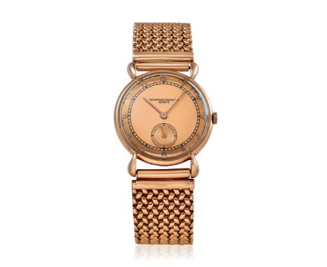VACHERON & CONSTANTIN TEAR DROP LUGS IN ROSE GOLD, 40s - Case: signed, n. 269682, 18K pink gold, snap-on caseback. Bracelet/S