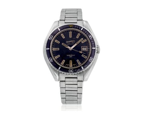 EBERHARD SCAFOGRAF 300 REF. 26011A-809, 60s - Case: signed, in stainless steel, screwed caseback, graduated bezel. Bracelet/S