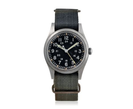 HAMILTON ISSUED MILITARY GG-W-113 WATCH, 80s - Case: signed, n. 766971, stainless steel, screw-down caseback stamped May 1985