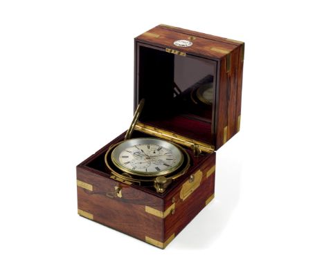BROCKBANK ATKINS 8-DAYS MARINE CHRONOMETER, 1900 - Case: signed, wooden case, gimballed brass case. Dial: signed, silvered, n