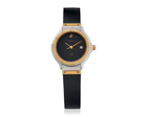 HUBLOT MDM, 80s - Case: signed, n. 24268, steel and gold, bezel and caseback with screws. Bracelet/Strap: rubber strap, conce