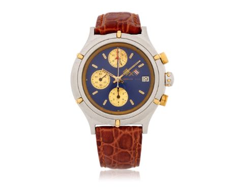 EBERHARD GRANDE CROISIERE REF. 32023, 90s - Case: signed, n. 0096, stainless steel, caseback with screws, bezel with gold ins