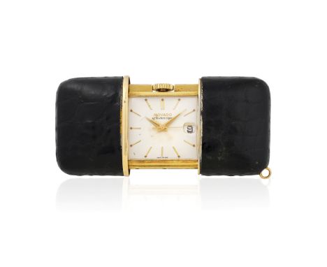 MOVADO ERMETOSCOPE, 50s - Case: signed, n. 1264 513M, gilded metal, coated in leather, sliding case. Dial: signed, applied in