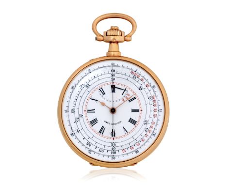 PAUL GARNIER GOLD CHRONOGRAPH, CIRCA 1900 - Case: hallmarked, n. 38908, four-body, 18K gold, signed cuvette, caseback with en