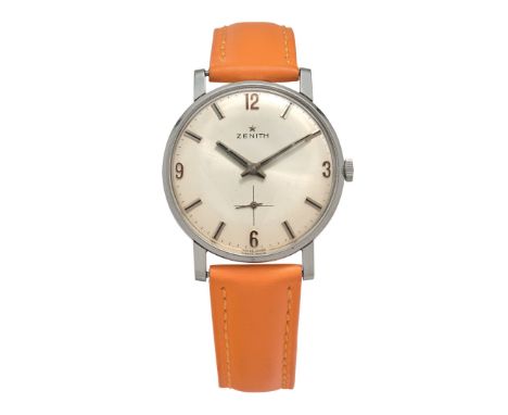 ZENITH, 60s - Case: signed, n. 704D491, stainless steel, snap-on caseback. Bracelet/Strap: – Dial: signed, silvered, applied 