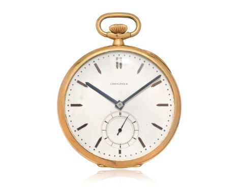 LONGINES IN GOLD, 30s - Case: signed, n. 5044328, in 18K gold. Dial: signed, silvered, applied indexes, small seconds. Moveme