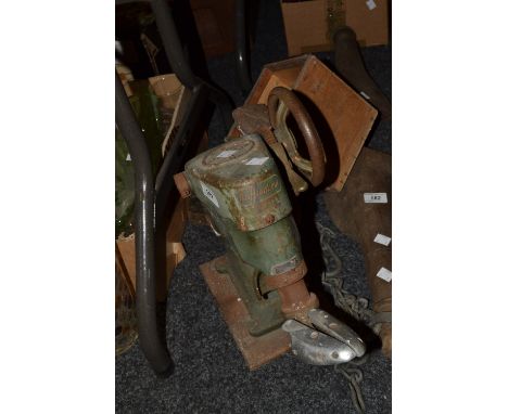 Cobblers tools - a Rafflenbeul shoe stretching tool; a box of various attachments