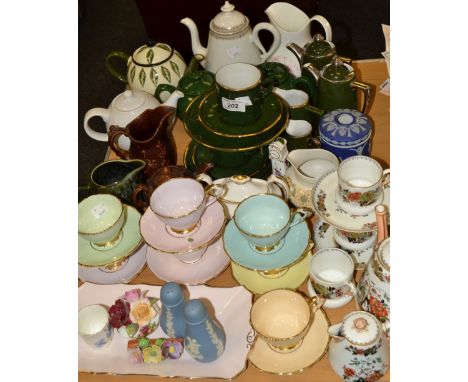 A Paragon coffee service, in pastel tones;  Wedgwood Jasperware;  Royal Crown Derby sucrier;  a Davenport  tea for two, patte