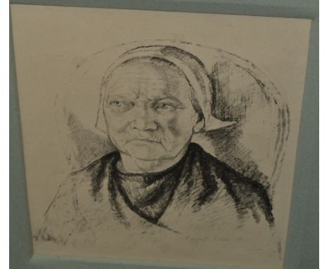 Vincent Lines (20th Century), Breton Old Lady, lithograph, signed , dated 1938

