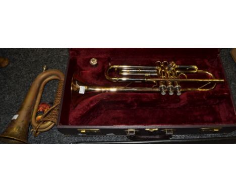 A Jupiter trumpet, cased;  a bugle (2)