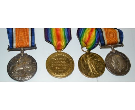 Medals, World War One, 1914/19, a pair, awarded to  2308 Pte  H Boreham 12 Lond R;  another pair, 252546 Pte TE Dowden DURH. 
