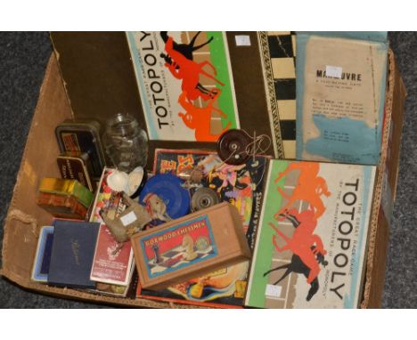 Toys & Juvenalia - board games, Totopoly, Monopoly, solitaire, playing cards, a boxwood chess set;  a clockwork donkey;   etc