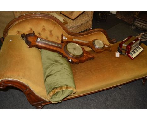 A Victorian mahogany chase longue, button back , upholstered in gold , c.1860