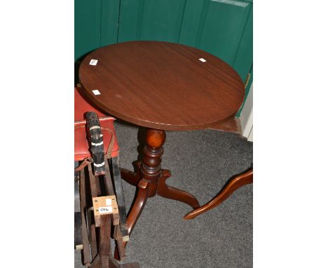 A mahogany tripod wine table, turned baluster support 