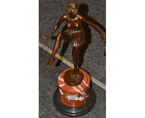 A reproduction Art Deco figure , rouge marble base 