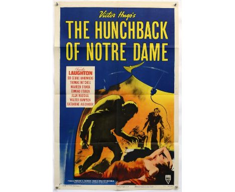 The Hunchback of Notre Dame (R-1952) US One Sheet film poster, movie by Victor Hugo, folded, 27 x 41 inches.           