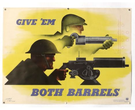 Give 'Em Both Barrels WWII - Original vintage American World War Two poster: 'Give 'Em Both Barrels'. Artwork by the French a