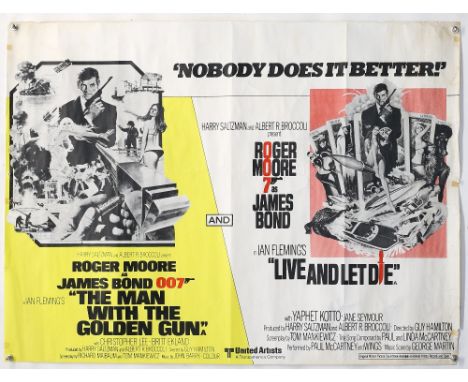 James Bond The Man With The Golden Gun / Live And Let Die (1979) British Quad double bill cinema poster, starring Roger Moore