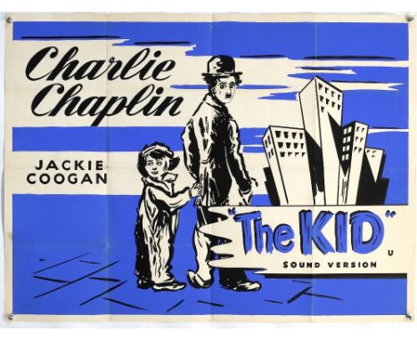 The Kid (R-1950's) British Quad film poster starring Charlie Chaplin, folded, 30 x 40 inches.           