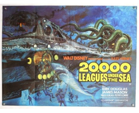 Walt Disney 20,000 Leagues Under The Sea (R-1970's) British Quad film poster, artwork by Brian Bysouth, folded, 30 x 40 inche