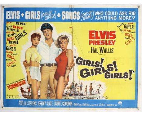 Girls! Girls! Girls! (1962) British Quad film poster for the early Elvis Presley musical, folded, 30 x 40 inches.           