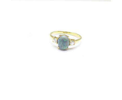 An 18ct gold, opal and diamond ring, opal a/f, 2.2g, N