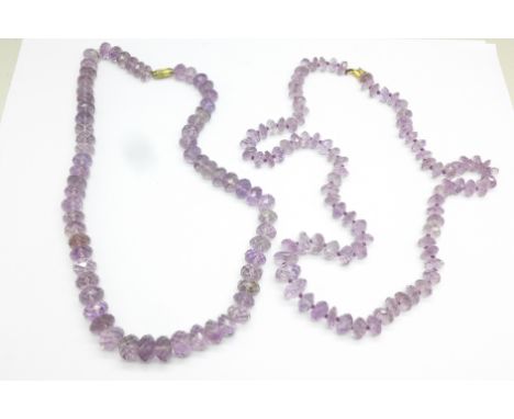 Two faceted amethyst coloured necklaces
