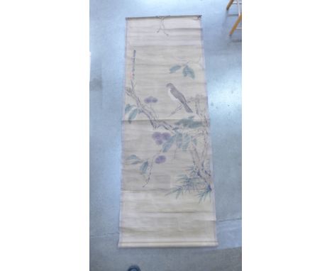 A Chinese printed scroll wall hanging, signed
