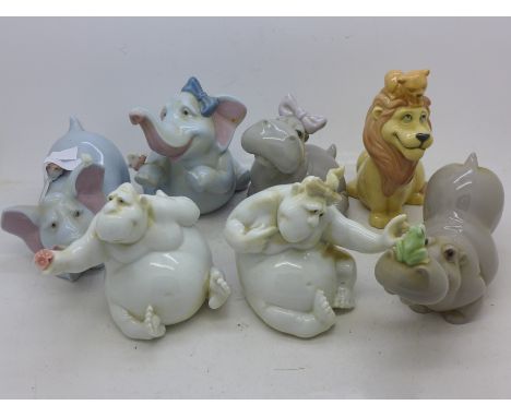 Seven comical Nao figures, one a/f