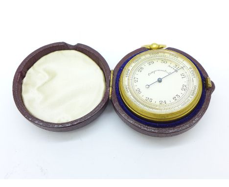 A c.1900 pocket barometer, cased