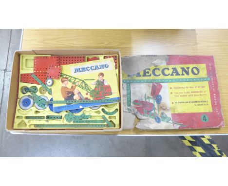 A Meccano set no. 4, incomplete, box a/f