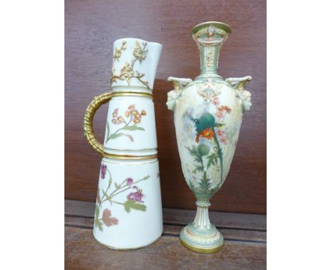 A Royal Worcester jug, 1047, spout restored and a Royal Worcester vase, 1410, vase 26.5cm