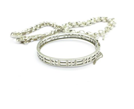 A hallmarked silver bangle and two bracelets, 78g