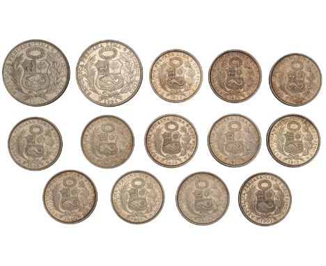Peru, Republic, Sol (2), 1930, 1934, large letters, Lima, Half-Sol (11), 1907, 1915 (6), 1916 (4), 1917 (KM 205, 218.2) [14].