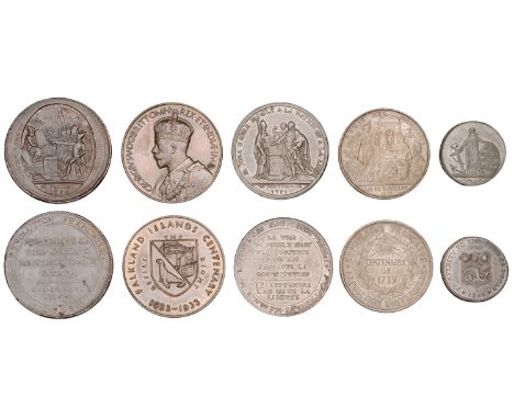 DORSET, Poole, James Bayly, Farthing, 1795, 4.11g/6h (DH 10); PARIS, Monneron Freres, 5 Sols, 1792, 40mm (VG 294; Gad. 1.10);